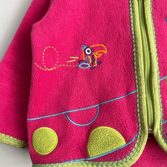 Hanna Andersson 🦒 Sweater Jacket Zip-Up Giraffe Toucan Pink Green Hood 6-12M - Picture 3 of 9